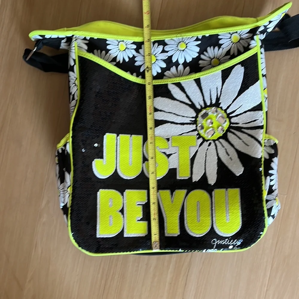 JUSTICE “JUST BE YOU” SEQUIN COMPUTER SCHOOL BAG BLACK YELLOW